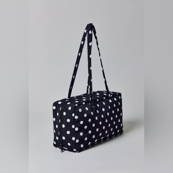 NWT Baggu Medium Nylon Bowler Bag Black White Polka Dot - Picture 3 of 9